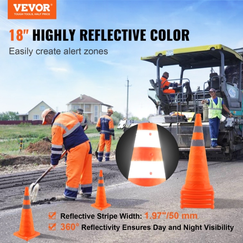 VEVOR 4 Pack Safety Cones, 28 inch Collapsible Traffic Cones, Construction Cones with Reflective Collars, Wide Base and A Storage Bag, for Traffic