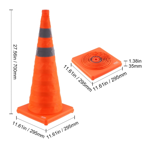 VEVOR 4 Pack Safety Cones, 28 inch Collapsible Traffic Cones, Construction Cones with Reflective Collars, Wide Base and A Storage Bag, for Traffic