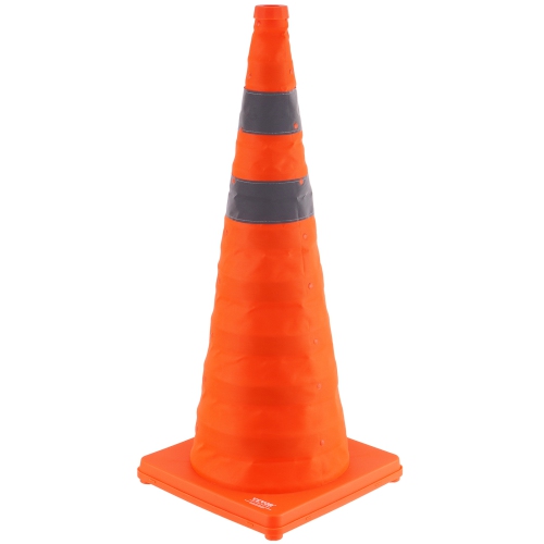 VEVOR 4 Pack Safety Cones, 28 inch Collapsible Traffic Cones, Construction Cones with Reflective Collars, Wide Base and A Storage Bag, for Traffic