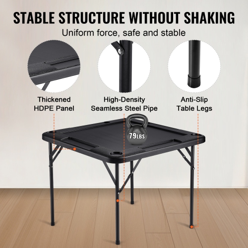 VEVOR 35.4 x 35.4inch Mahjong Table, Square 4 Player Folding Card Table with 4 Cup Holders & 4 Chip Trays,Domino Game Table with 1 Set of Dominoes