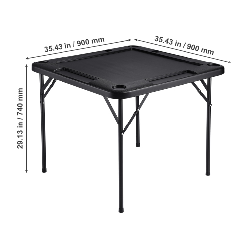 VEVOR 35.4 x 35.4inch Mahjong Table, Square 4 Player Folding Card Table with 4 Cup Holders & 4 Chip Trays,Domino Game Table with 1 Set of Dominoes