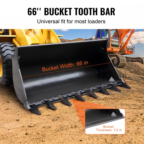 VEVOR 66'' Bucket Tooth Bar, Heavy Duty Tractor Bucket 8 Teeth Bar for Loader Tractor Skidsteer, 4560 lbs Load-Bearing Capacity Bolt On Design, for