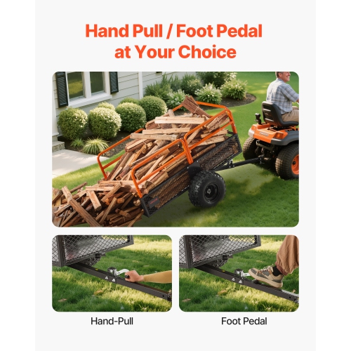 VEVOR 28 Cu. Ft. Garden Utility Trailer,1800lbs, ATV UTV Trailer, Tow Behind Steel Dump Trailers, Removable Rear Panel, Heavy Duty Pull Behind Yard