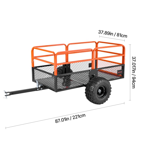 VEVOR 28 Cu. Ft. Garden Utility Trailer,1800lbs, ATV UTV Trailer, Tow Behind Steel Dump Trailers, Removable Rear Panel, Heavy Duty Pull Behind Yard