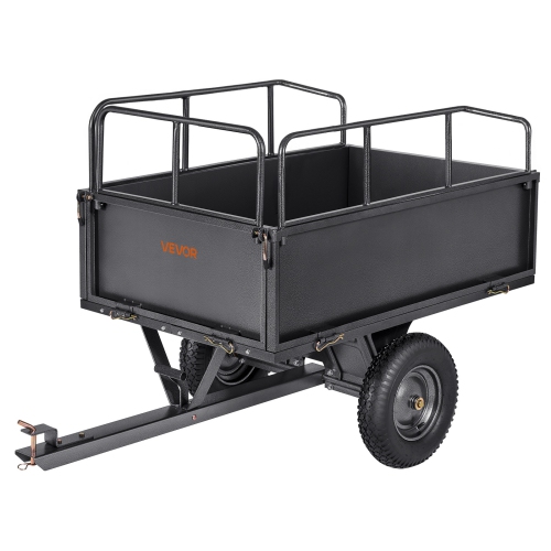 VEVOR  17 Cu. Ft Garden Utility Trailer, 600Lbs Capacity, Atv Utv Hauling Trailer, Tow Behind Steel Dump Cart \w 16" Tires, Hand Pull Or Foot Pedal