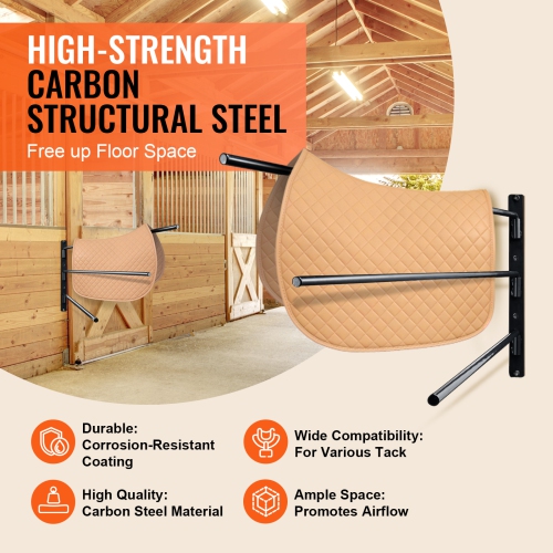 VEVOR 30.9 x 29.9 x 5.5 in Wall Mounted Saddle Rack, 2 Packs Swing Out Saddle Holder, Three Tiers Horse Saddle Stand, Space Saving Horse Pad and