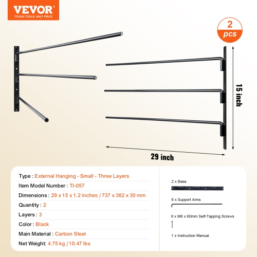VEVOR 30.9 x 29.9 x 5.5 in Wall Mounted Saddle Rack, 2 Packs Swing Out Saddle Holder, Three Tiers Horse Saddle Stand, Space Saving Horse Pad and