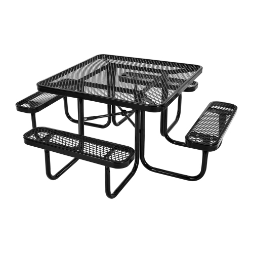 VEVOR 45.7 in Picnic Table, Outdoor Weather Resistant Patio Dining Furniture Set, Heavy Duty Coated Steel Tables with Umbrella Hole, Square Table and