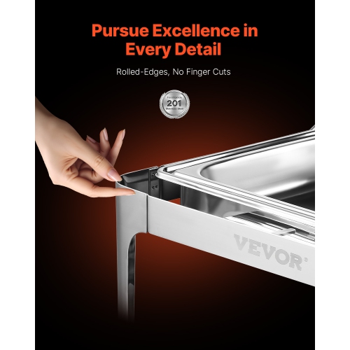 VEVOR 9Qt Roll Top Chafing Dish Buffet Complete Set, Stainless Steel Chafer with Full Size Pan, Rectangle Catering Warmer Server with Lid Water Pan
