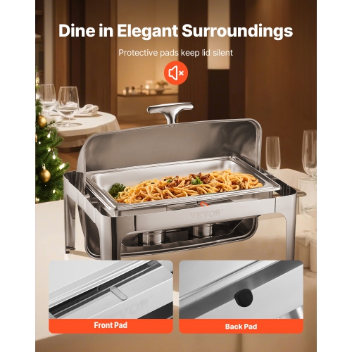 VEVOR 9Qt Roll Top Chafing Dish Buffet Complete Set, Stainless Steel Chafer with Full Size Pan, Rectangle Catering Warmer Server with Lid Water Pan