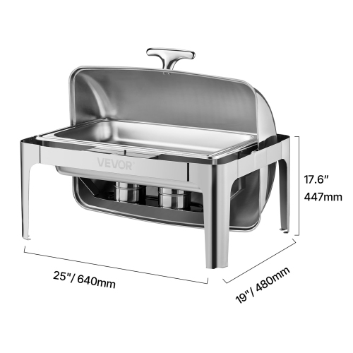 VEVOR 9Qt Roll Top Chafing Dish Buffet Complete Set, Stainless Steel Chafer with Full Size Pan, Rectangle Catering Warmer Server with Lid Water Pan