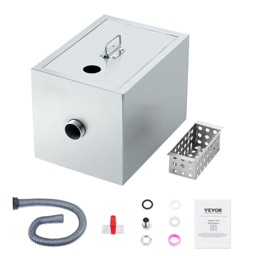 VEVOR 8 LBS Commercial Grease Trap, Grease Interceptor, Top Inlet Interceptor, Under Sink Stainless Steel Grease Trap, 2.8 GPM Waste Water Oil-water