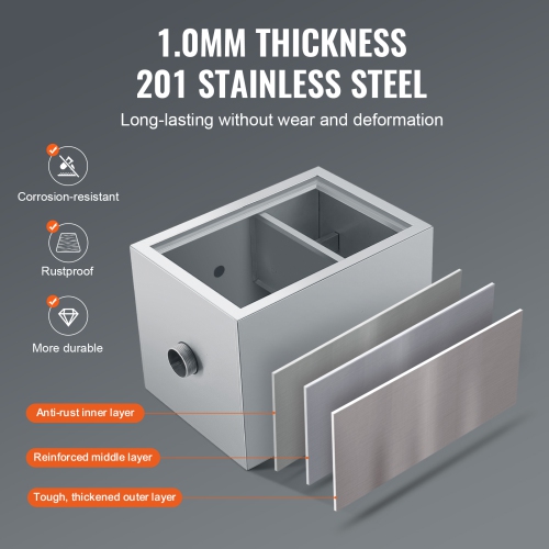 VEVOR 8 LBS Commercial Grease Trap, Grease Interceptor, Top Inlet Interceptor, Under Sink Stainless Steel Grease Trap, 2.8 GPM Waste Water Oil-water