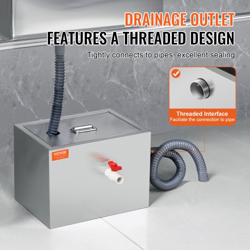 VEVOR 8 LBS Commercial Grease Trap, Grease Interceptor, Top Inlet Interceptor, Under Sink Stainless Steel Grease Trap, 2.8 GPM Waste Water Oil-water