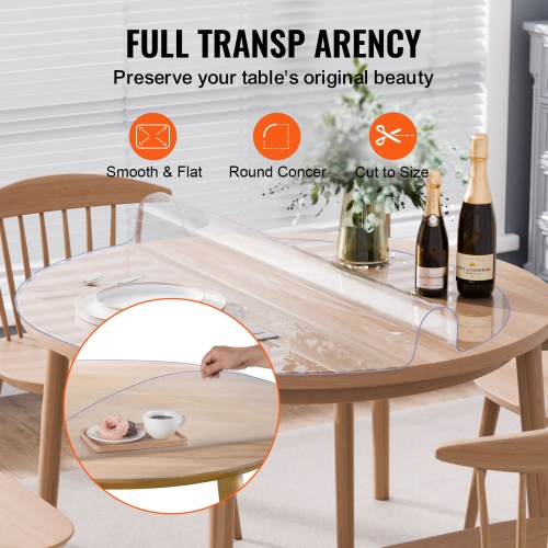 VEVOR 42 x 42 Inch 2.0 mm Plastic Table Cover, Thick Clear Table Protector, Round PVC Desk Mat, Waterproof & Easy Cleaning Desk Pad Tablecloth, for