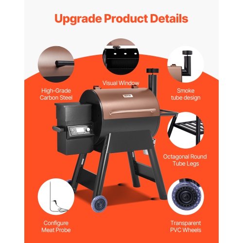 VEVOR 575 Square Inches Wood Pellet Grill Smoker, 8 in 1 BBQ Grills for Outdoor Cooking, Cook Area Electric Grill and Smoker, with LCD Screen
