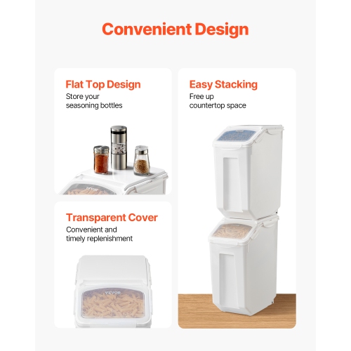 VEVOR 4.5Gallon/20L x2 Capacity Rice Storage Container, Large Dog Food Dispenser Bin, Kitchen Ingredient Grain Cereal Flour Bin, Pet food Containers