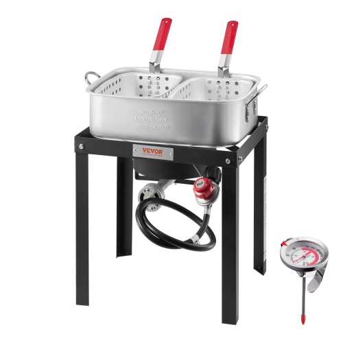 VEVOR 18 Qt Fish and Wing Fryer with Double Basket, Aluminum Propane Fish Fryer Kit, Outdoor Deep Fryer Seafood Pot with Thermometer and 58,000 BTUs
