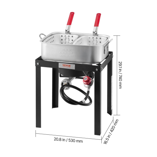 VEVOR 18 Qt Fish and Wing Fryer with Double Basket, Aluminum Propane Fish Fryer Kit, Outdoor Deep Fryer Seafood Pot with Thermometer and 58,000 BTUs