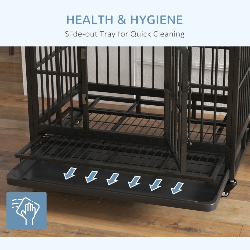 PawHut Heavy Duty Steel Dog Crate Kennel Pet Cage with Wheels for Portability and a Door for Convenient Access Anti-Pinching Floor, 36.2" L x 24.4" W