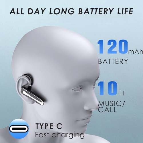 Oreillette Bluetooth à une oreille, écouteur sans fil avec étui de chargement, écouteurs mains libres micro à suppression du bruit pour la conduite