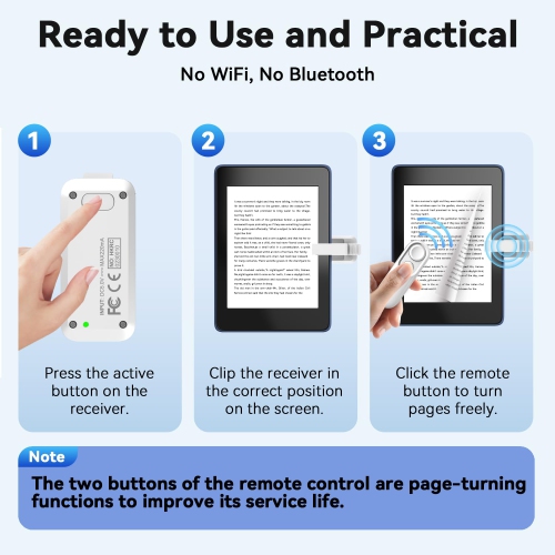 RF Remote Control Page Turner for Kindle Reading, Wireless E-Reader Controller for iPad Tablets iPhone Android-phones, eBook Readers Accessories