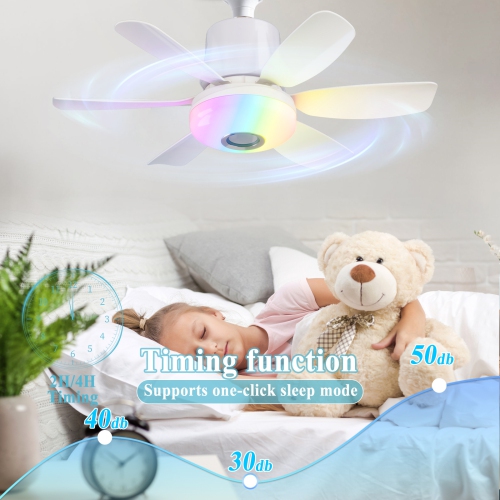 Smart Ceiling Fan with Light, Portable Hanging Fan, 7-Color Dimmable LED with Music, Socket Ceiling Fan for Bedroom, Tent, Indoor Use
