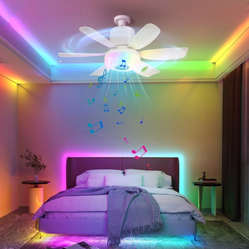 Smart Ceiling Fan with Light, Portable Hanging Fan, 7-Color Dimmable LED with Music, Socket Ceiling Fan for Bedroom, Tent, Indoor Use
