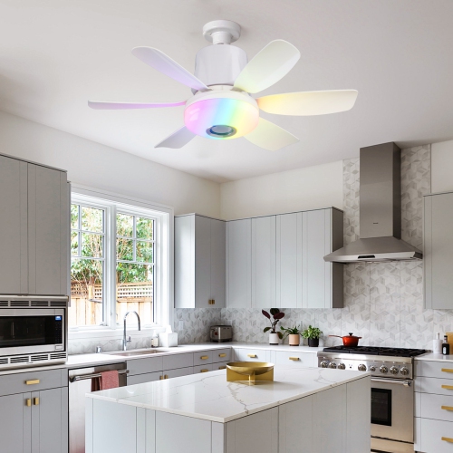 Smart Ceiling Fan with Light, Portable Hanging Fan, 7-Color Dimmable LED with Music, Socket Ceiling Fan for Bedroom, Tent, Indoor Use