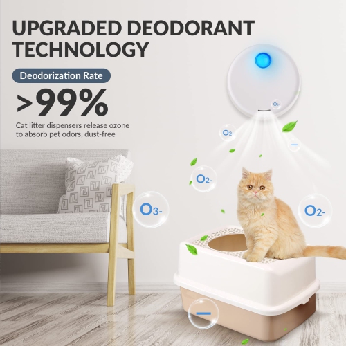 Désodorisant pour litière pour chats, éliminateur de bac à litière intelligent, fonction marche/arrêt automatique avec moniteur à 360°, purificateur