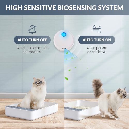 Désodorisant pour litière pour chats, éliminateur de bac à litière intelligent, fonction marche/arrêt automatique avec moniteur à 360°, purificateur