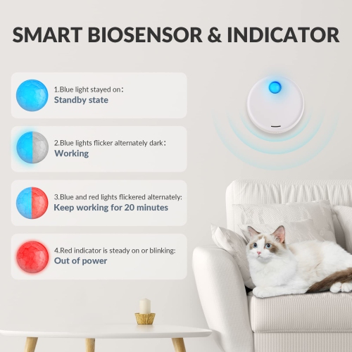 Désodorisant pour litière pour chats, éliminateur de bac à litière intelligent, fonction marche/arrêt automatique avec moniteur à 360°, purificateur