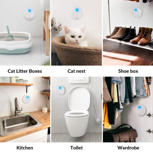Désodorisant pour litière pour chats, éliminateur de bac à litière intelligent, fonction marche/arrêt automatique avec moniteur à 360°, purificateur