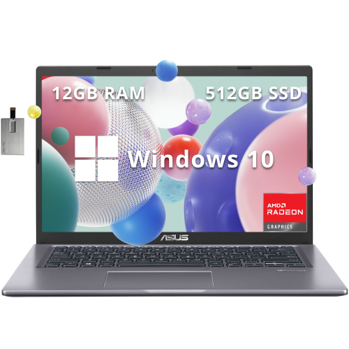 Refurbished Excellent - ASUS VivoBook 14" FHD Laptop, AMD Athlon 3150U, 512GB PCIe SSD, 12GB RAM, Backlit Keyboard, HD Webcam, Wi-Fi 5, Windows 10