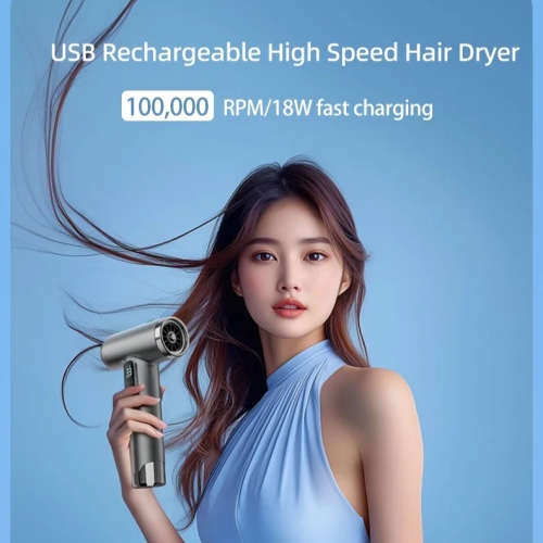 Cordless Travel Hair Dryer, Portable Mini Hair Dryer with Smart Display, 3 Speeds and 3 Temperatures for Travel and Home Use