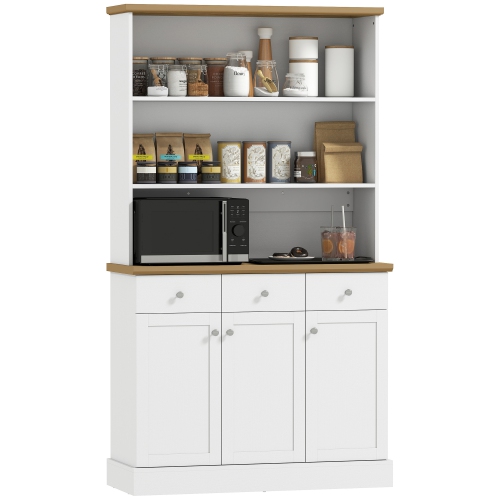 HOMCOM 71" Buffet with Hutch, Freestanding Kitchen Pantry Storage Cabinet, Bookcase with Drawers and Cupboards, White