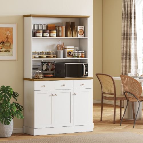 HOMCOM 71" Buffet with Hutch, Freestanding Kitchen Pantry Storage Cabinet, Bookcase with Drawers and Cupboards, White
