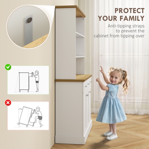 HOMCOM 71" Buffet with Hutch, Freestanding Kitchen Pantry Storage Cabinet, Bookcase with Drawers and Cupboards, White