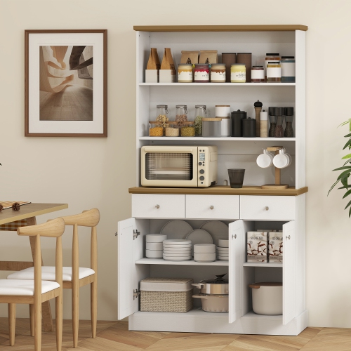 HOMCOM 71" Buffet with Hutch, Freestanding Kitchen Pantry Storage Cabinet, Bookcase with Drawers and Cupboards, White