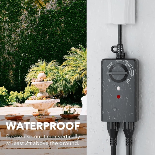 BN-LINK Outdoor 24-Hour Timer with Photocell Light Sensor, Water Resistant Photoelectric Countdown Timer(2, 4, 6 or 8 Hours Mode), Weatherproof, Black