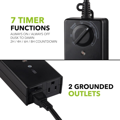 BN-LINK Outdoor Light Timer Waterproof 15A, 24-Hour Plug in Light Sensor Countdown Timer, 100ft Range Remote Control, Black