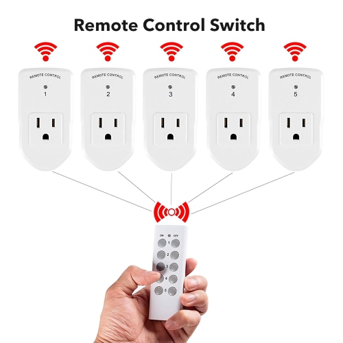 BN-LINK Wireless Remote Control Electrical Outlet Switch for Lights, Fans, Christmas Lights, Small Appliance, Long Range 10A/1200W,2 Remote + 5