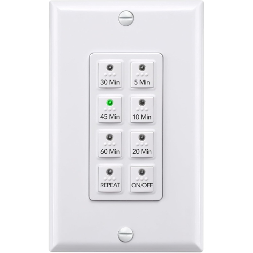 BN-LINK Countdown Digital in-Wall Timer Switch with Push Button 5-10-20-30-45-60mins, for Bathroom Fan,in-Wall Light Timer, Neutral Required, Free