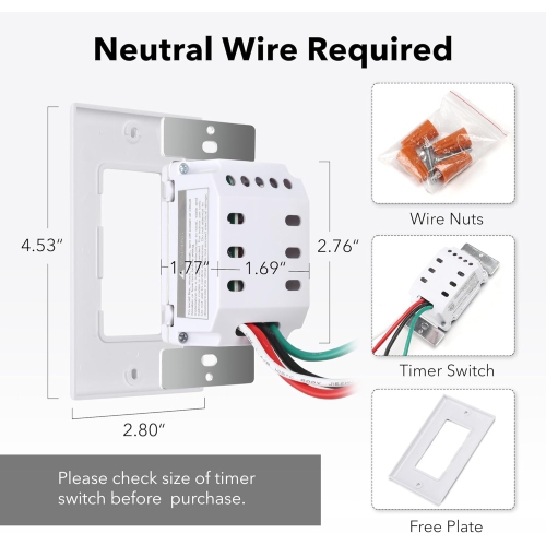 BN-LINK Countdown Digital in-Wall Timer Switch with Push Button 5-10-20-30-45-60mins, for Bathroom Fan,in-Wall Light Timer, Neutral Required, Free
