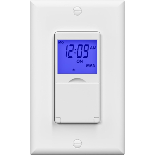 BN-LINK 7 Day Programmable in-Wall Timer Switch for Lights, Fans and Motors, Single Pole and 3 Way Both Use, Neutral Wire Required, White (Blue