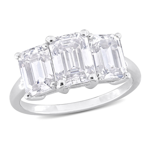 3.75 Carat Lab-Created Three-Stone Moissanite Engagement Ring in Sterling Silver