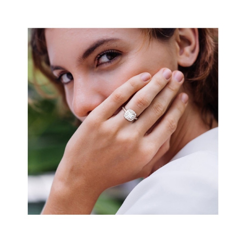 2.71 Carat Lab-Created Halo Moissanite Engagement Ring in Sterling Silver