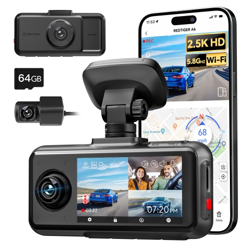 REDTIGER A6 3-Channel Dash Cam Front Inside Rear 4K+1080P WiFi Touch Screen