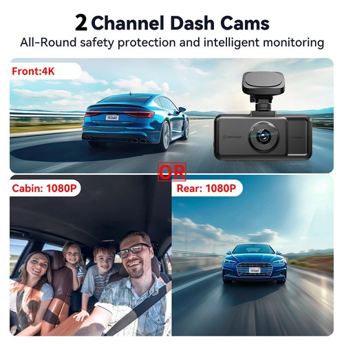 REDTIGER A6 3-Channel Dash Cam Front Inside Rear 4K+1080P WiFi Touch Screen