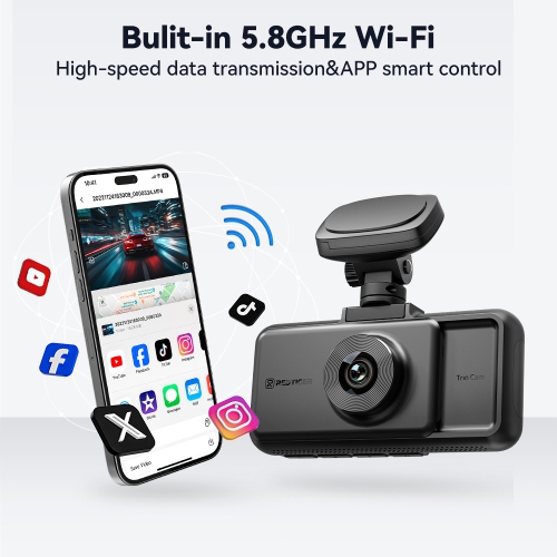 REDTIGER A6 3-Channel Dash Cam Front Inside Rear 4K+1080P WiFi Touch Screen
